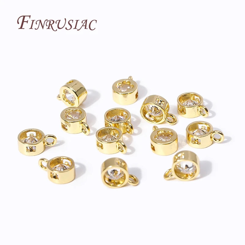 18K Gold & Rhodium Plated Zircon Round Charm Pendants – 2 Sizes Jewelry Charm Pendants P3