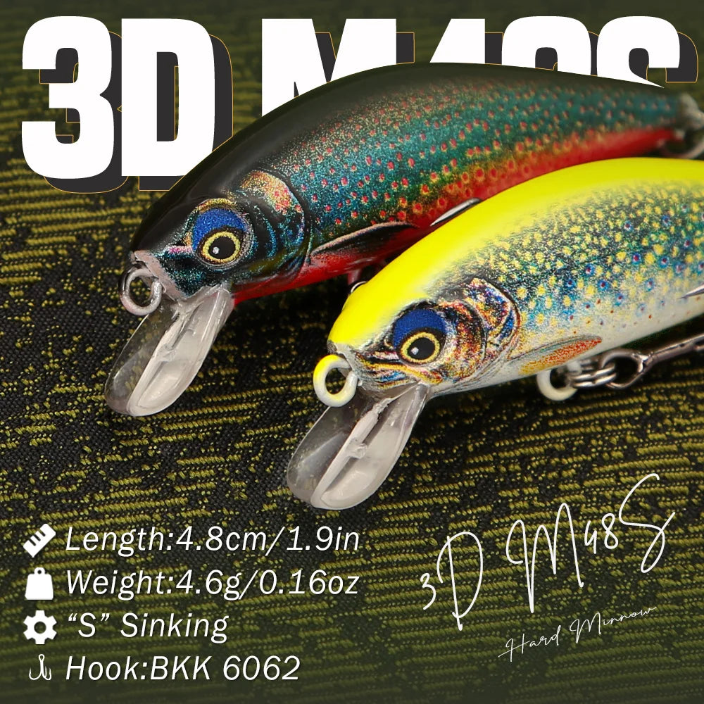 B&U 3D Sinking Minnow Hard Bait – Trout Bass Pike Fishing Lure Sinking Minnow Lure P3
