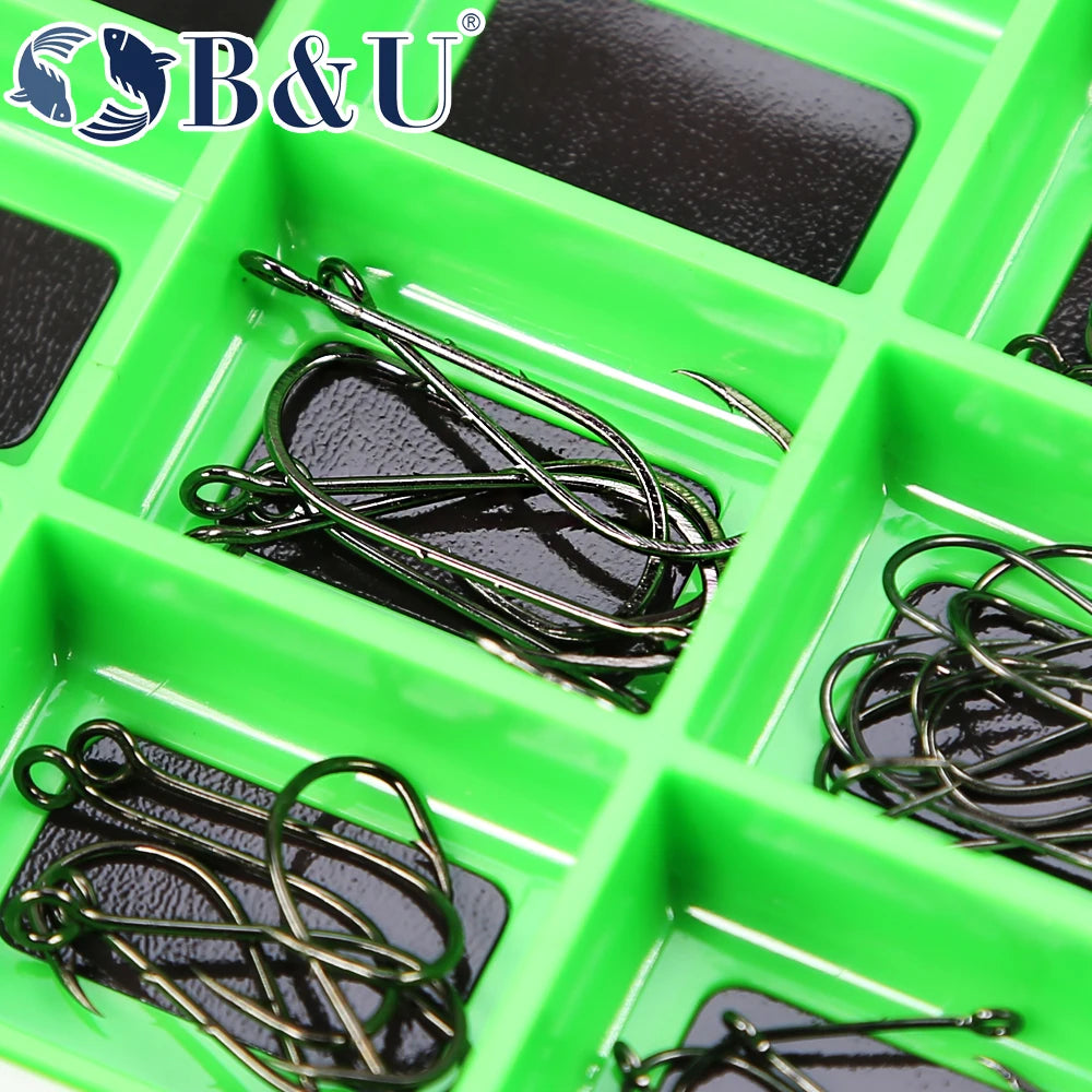 B&U 20-Pack Big Eye Long Shank Barbed Fishing Hooks | Worm Lure Fishing Hooks P3