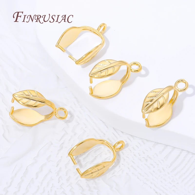 18K Gold Plated Leaf Pinch Bails | DIY Pendant Connectors Jewelry Findings P3