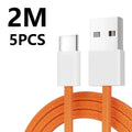 5-Pack USB-A to USB-C 240W Fast Charging Cable | 3A USB Charging Cable P3 Orange 2m