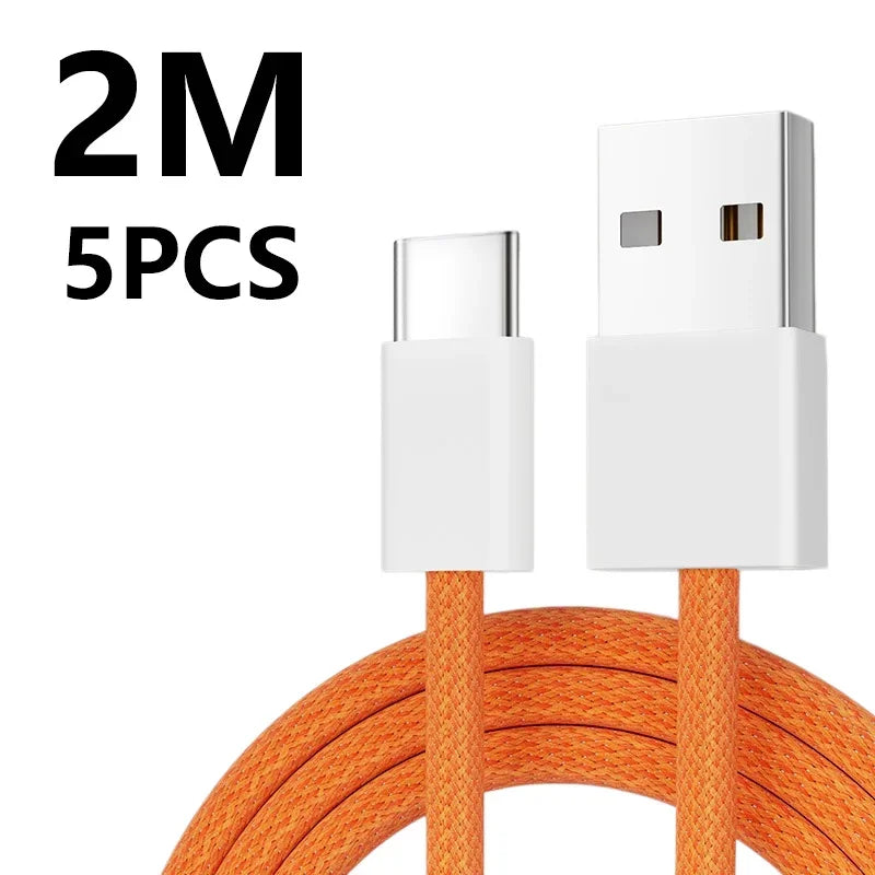 5-Pack USB-A to USB-C 240W Fast Charging Cable | 3A USB Charging Cable P3 Orange 2m