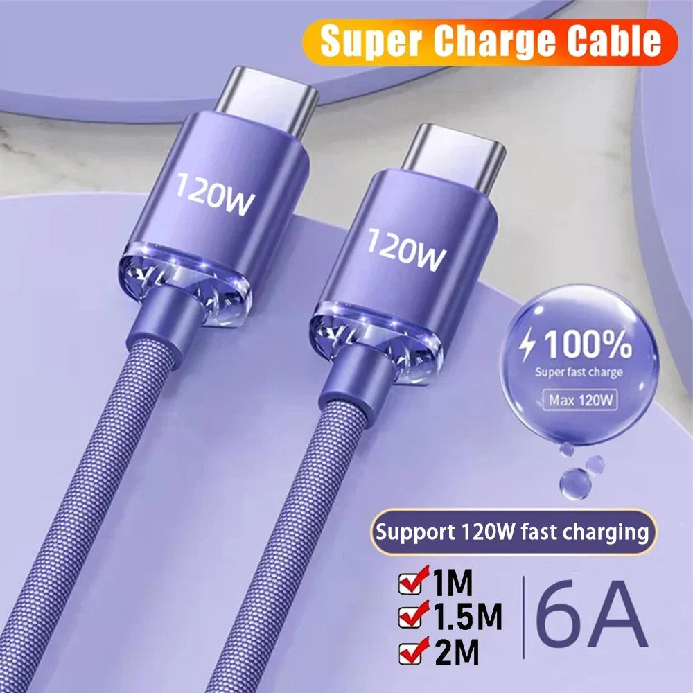 120W USB-C Braided Fast Charging Cable 6A | iPhone Samsung USB-C Charging Cable P3