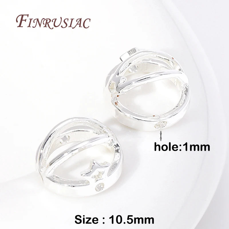 18K Gold Plated Round Bead Frame Spacer Connectors | DIY Jewelry Bead Spacer Connector P3 Silver Plated 8 Pieces