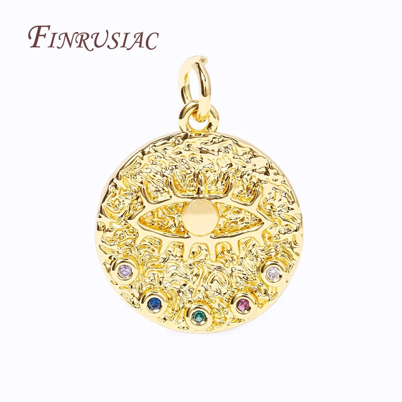 18K Gold Plated Evil Eye Round Charms – DIY Jewelry Pendants Jewelry Charm Pendant P3