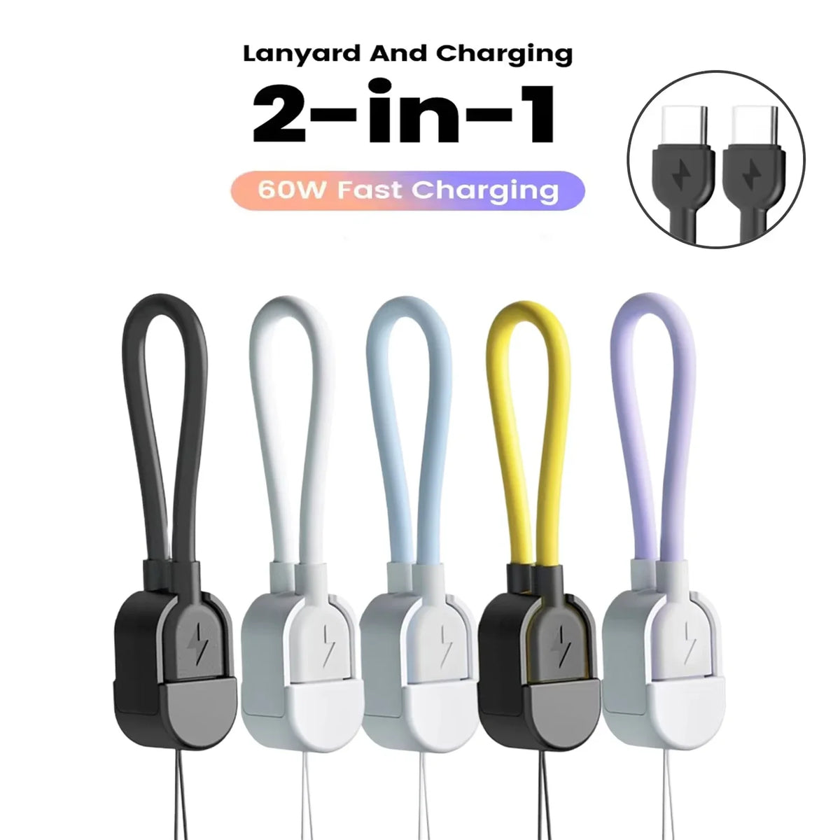 60W USB-C Keychain Cable 17cm – Fast Charging & Data Transfer USB-C Charging Cable P3