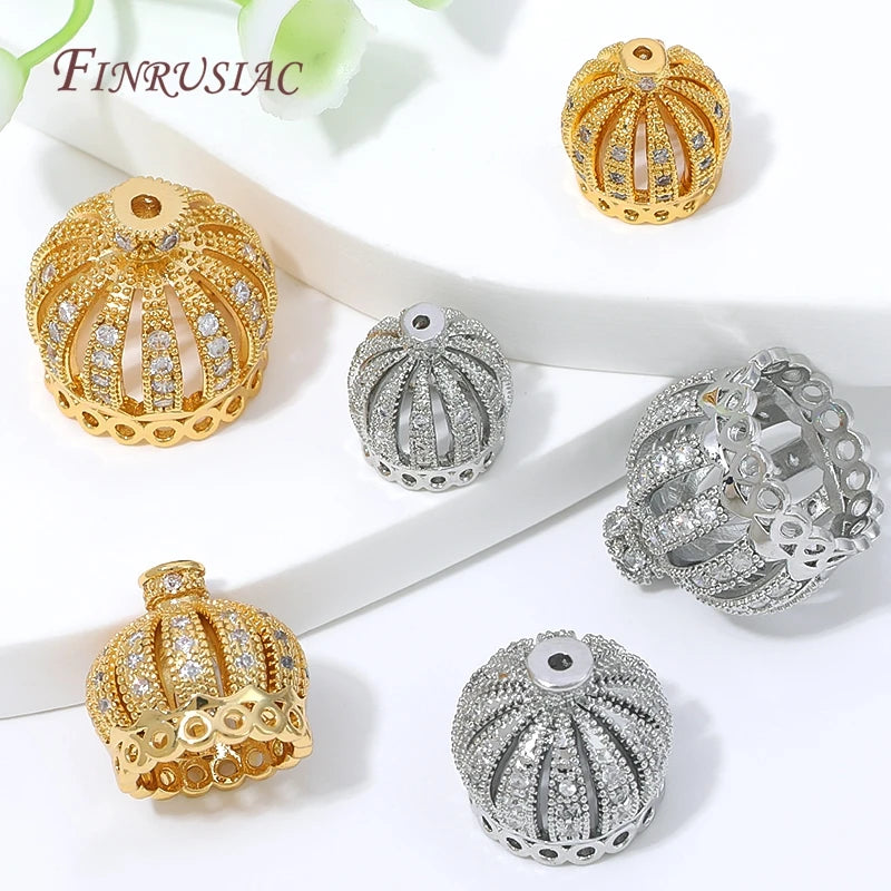 18K Gold Plated Micro Pave Zircon Crown Bead Caps | DIY Jewelry Jewelry Findings P3