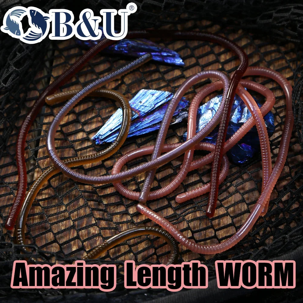 B&U 280mm Soft Earthworm Lure – Slow Sinking Bass Bait 6 Pack Soft Fishing Lure P3