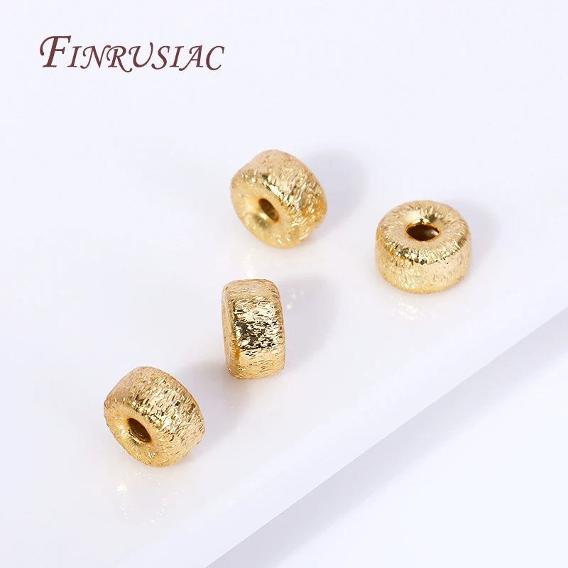 18K Gold Plated Brass Frosted Wheel Spacer Beads 6x4mm DIY Jewelry Spacer Beads P3