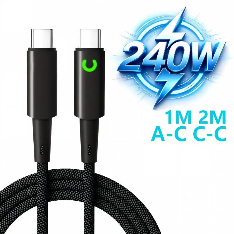 PD 240W Dual USB-C Fast Charging Cable – 6A Nylon Braided USB-C Charging Cable P3
