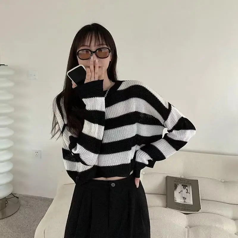 PTKPCC Korean Striped Cropped Knit Sweater | Oversized Pullover Cropped Knit Sweater P3