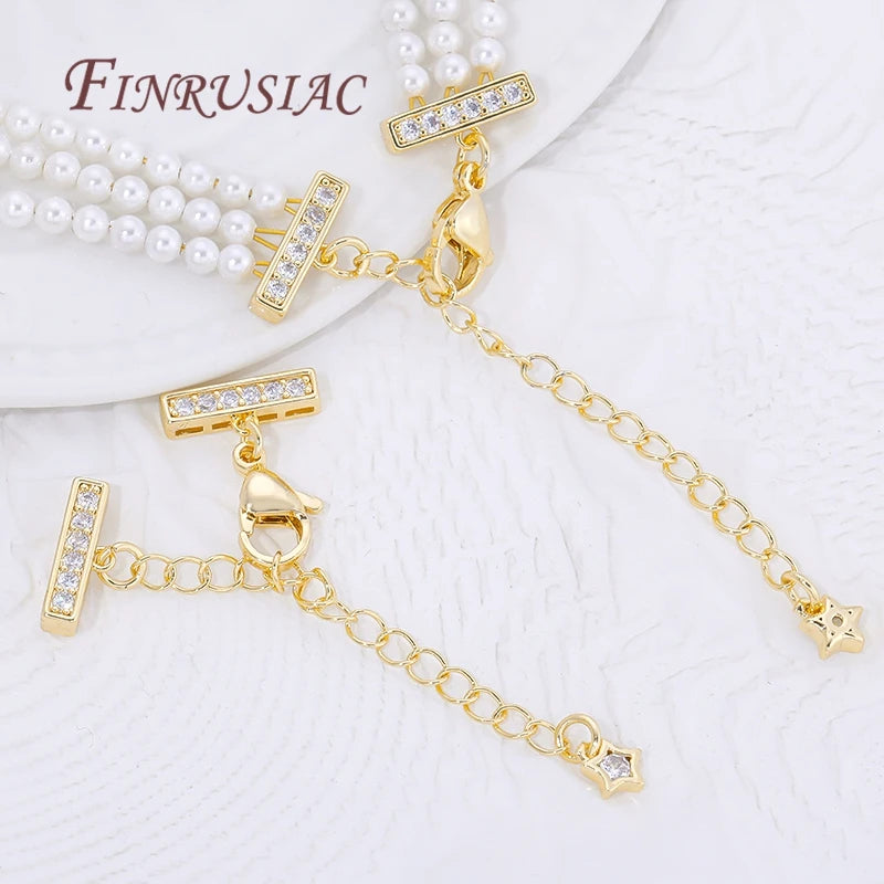 18K Gold Plated 3-Row Pearl Necklace Connector & Extension Chain Jewelry Finding P3