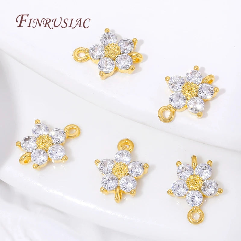 18K Gold CZ Flower Connector Charms – 2-Hole Crystal Link Jewelry Connector Charm P3