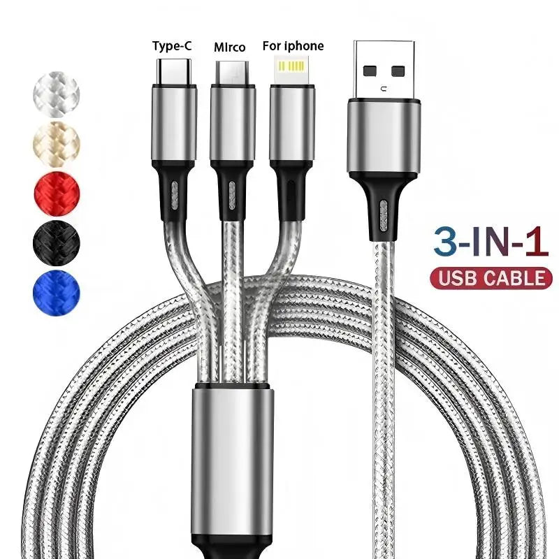 3-in-1 Fast Charging Cable 1.2M – USB-C Micro Lightning USB Charging Cable P3