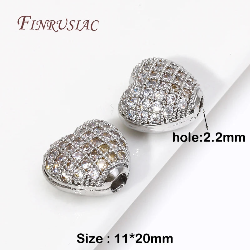 18K Gold Plated Zircon Heart Spacer Beads | DIY Jewelry Jewelry Spacer Beads P3 Rhodium Plated 4 Pieces