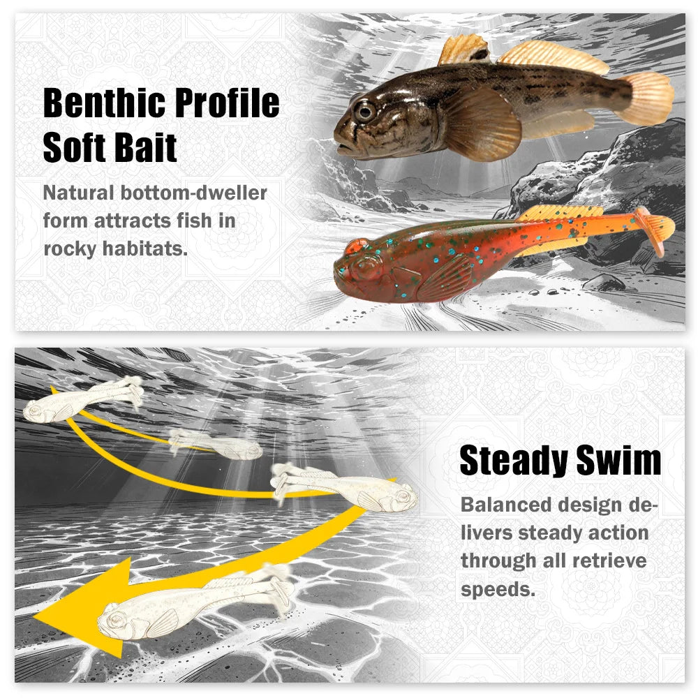 B&U Swim Goby Soft Plastic Lures – Texas Rig Drop Shot Bass Soft Plastic Lure P3