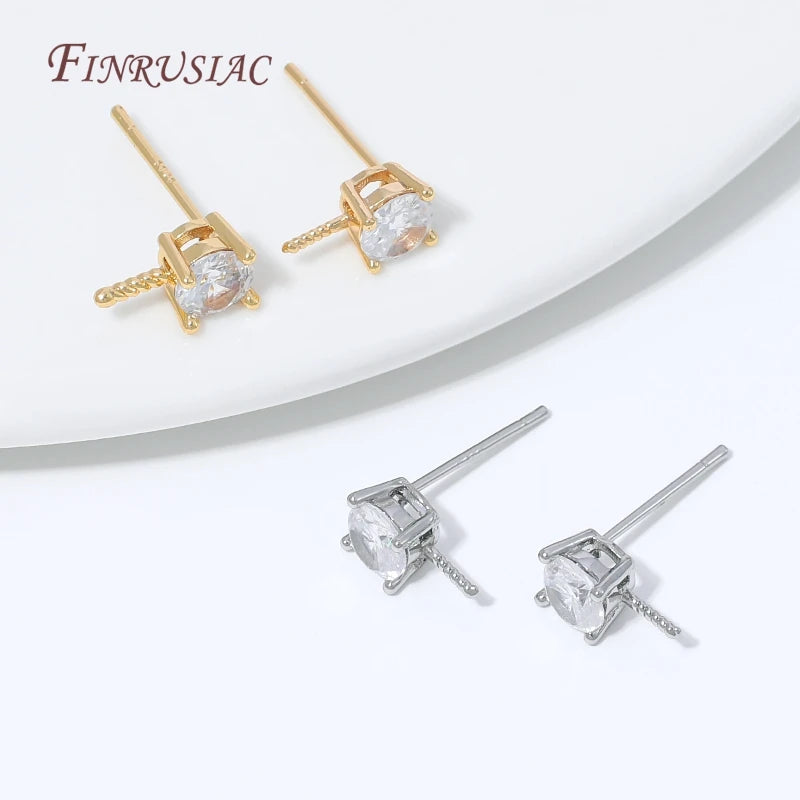 18K Gold Plated CZ Pearl Earring Post Connector | DIY Findings Earring Jewelry Finding P3
