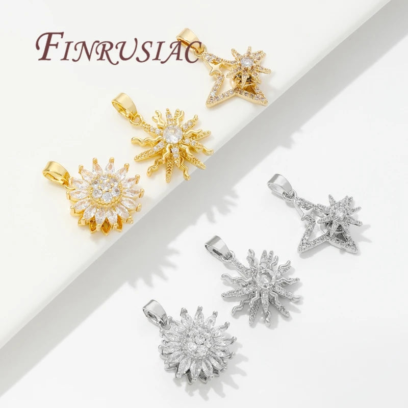 18K Gold Plated Crystal Zircon Star Flower Charms | DIY Jewelry Jewelry Pendant Charms P3