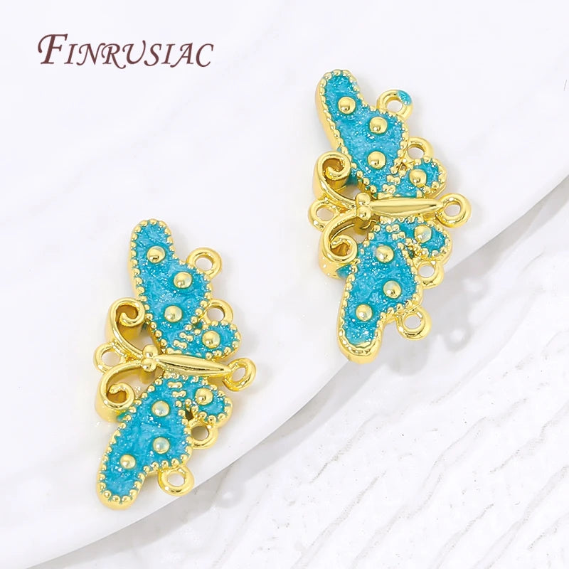 18K Gold Plated Blue Enamel Butterfly Connector Charm | DIY Jewelry Jewelry Connector Charm P3