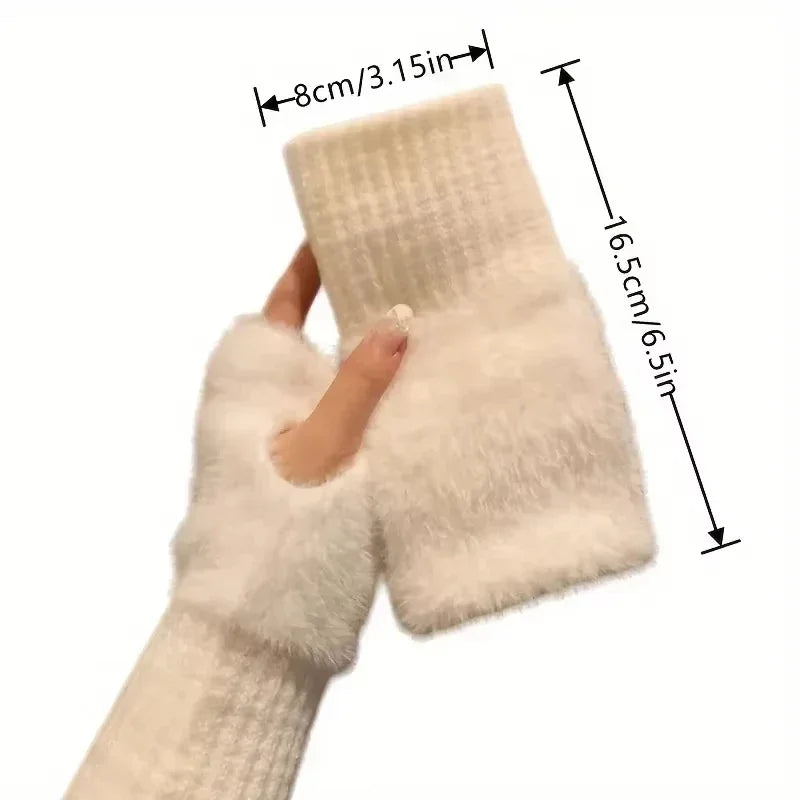 Women's Soft Plush Fingerless Gloves – Warm Knit Wrist Mittens Fingerless Winter Gloves P3