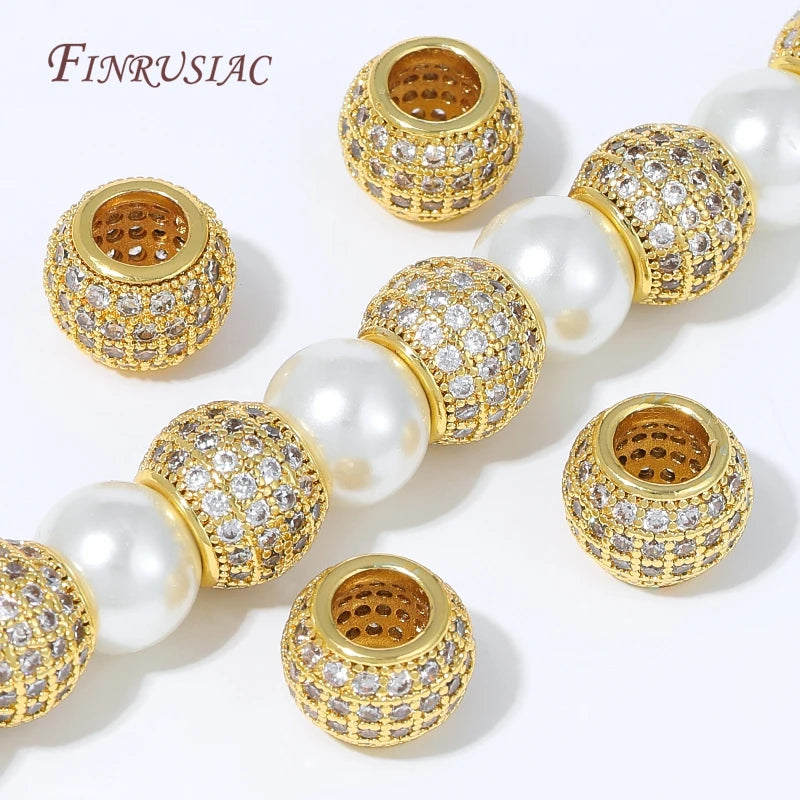 18K Gold Plated CZ Micro Pavé Barrel Spacer Beads | Jewelry Making Jewelry Making Beads P3