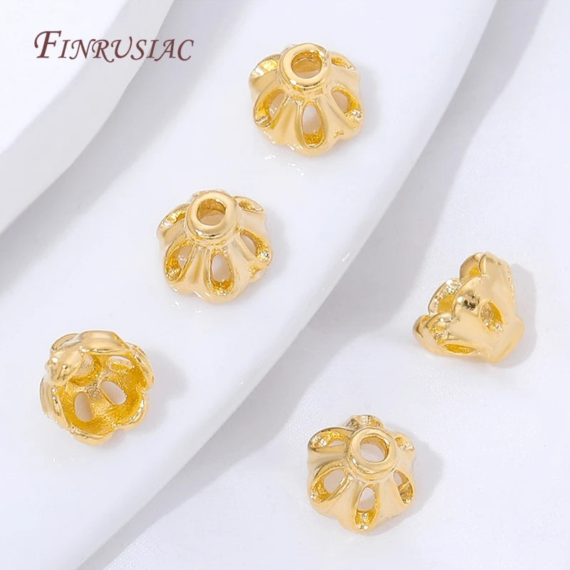 18K Gold Plated Flower Spacer Beads & Brass Bead Caps 5/10Pcs Jewelry Making Findings P3