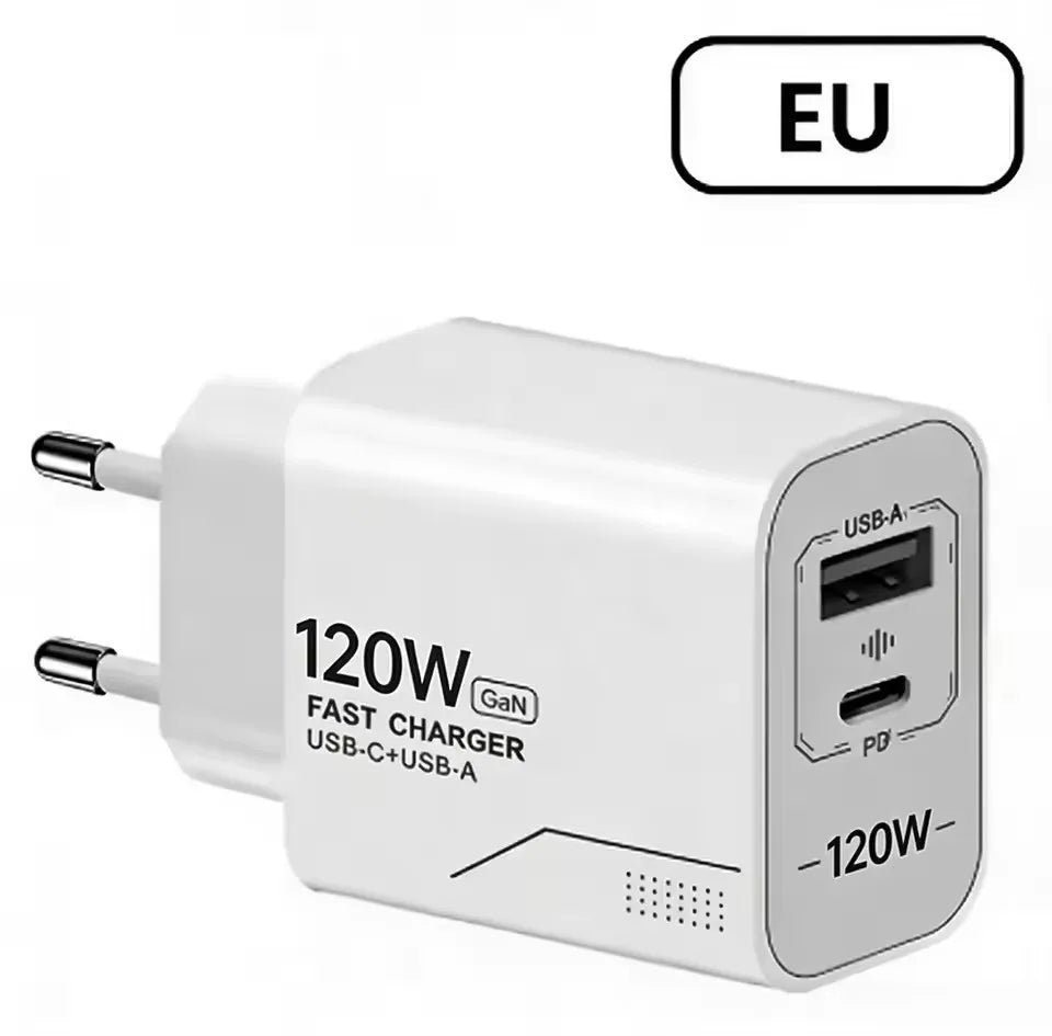 120W GaN 2-Port USB-C Fast Charging Wall Charger US/EU Plug GaN Wall Charger P3 EU