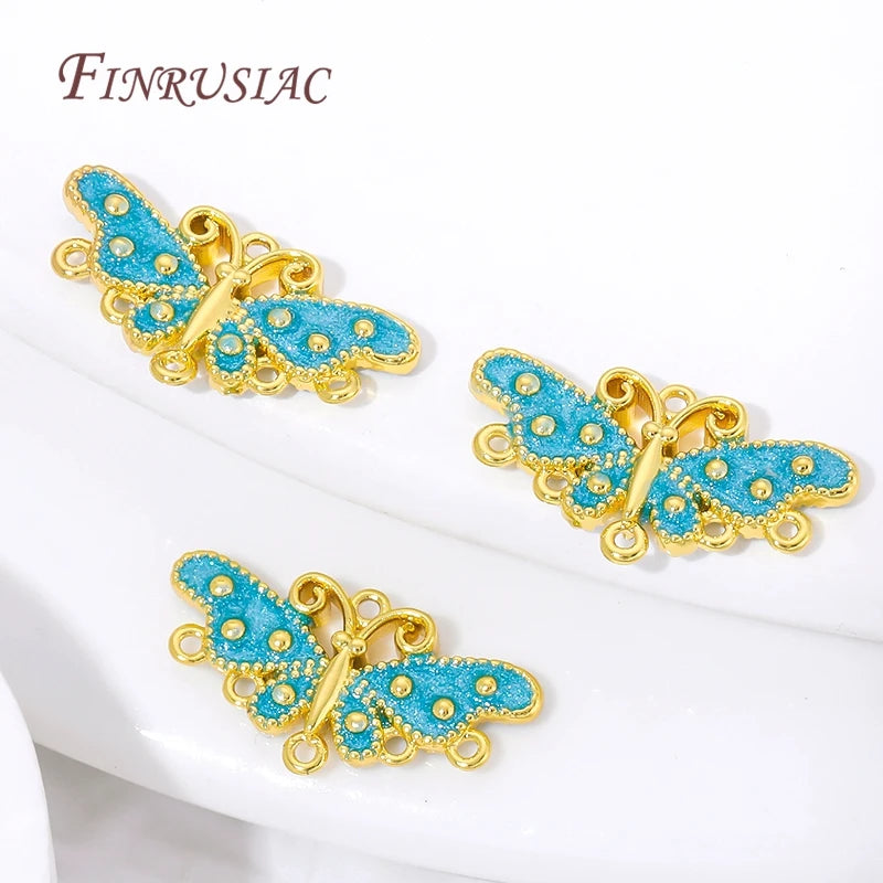18K Gold Plated Blue Enamel Butterfly Connector Charm | DIY Jewelry Jewelry Connector Charm P3