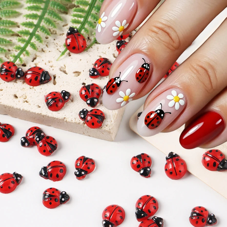 Ladybug Nail Charms Flatback Acrylic DIY Decorations 50/100pc Nail Art Charms P3
