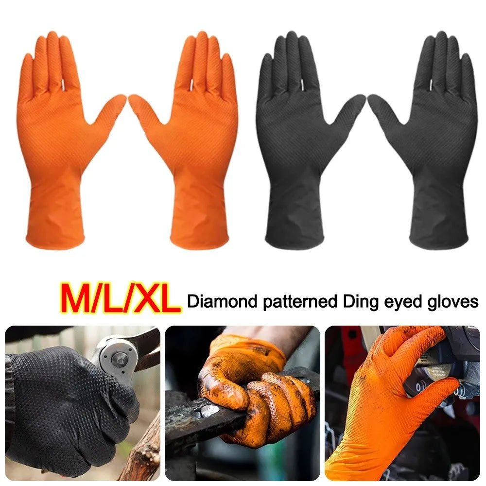 10-Pack Heavy Duty 8mil Nitrile Gloves – Diamond Grip Latex-Free Disposable Safety Gloves P3