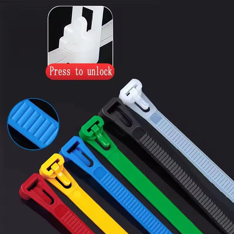 100-Pack Reusable Self-Locking Nylon Cable Ties – Mixed Colors Reusable Cable Ties P3