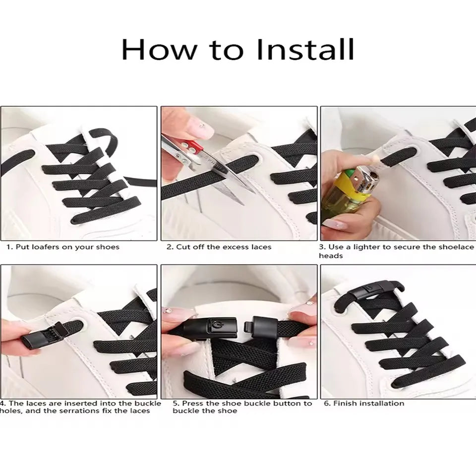 Elastic No-Tie Shoelaces Press Lock – Kids & Adults 8mm Flat Elastic Shoelaces P3