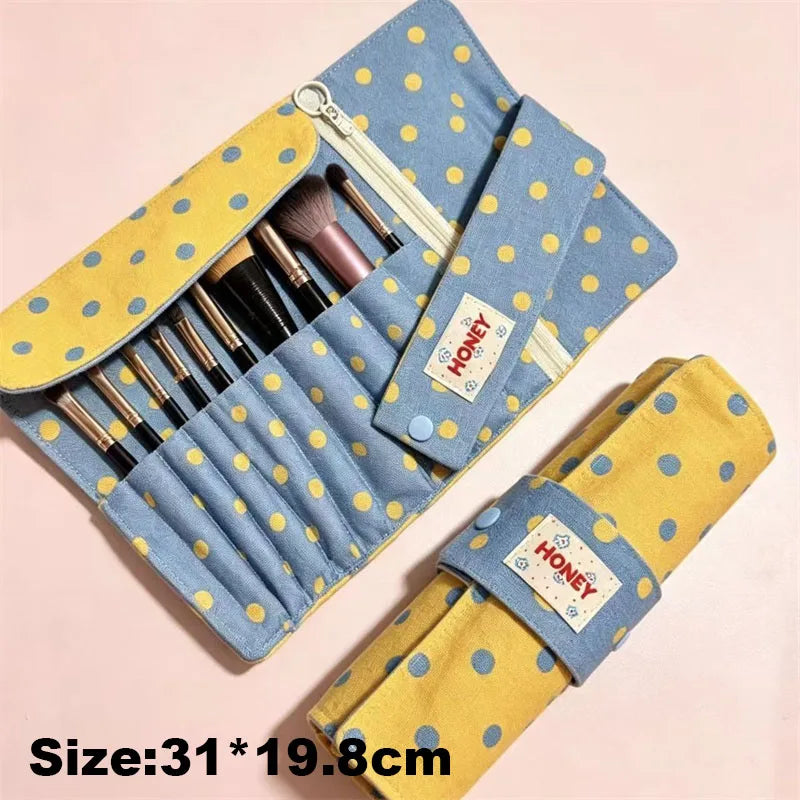 Foldable Canvas Makeup Brush Roll Bag | Large Capacity Case Makeup Brush Bag P3