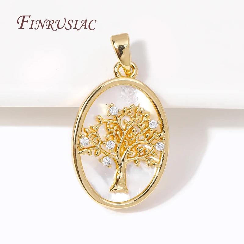 18K Gold Plated Tree of Life Shell Oval Charm Pendant for DIY Pendant Charm P3
