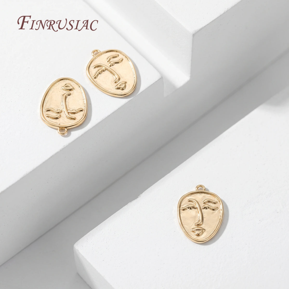 14K Gold Abstract Face Pendant Necklace | Minimalist Charm Gold Pendant Necklace P3