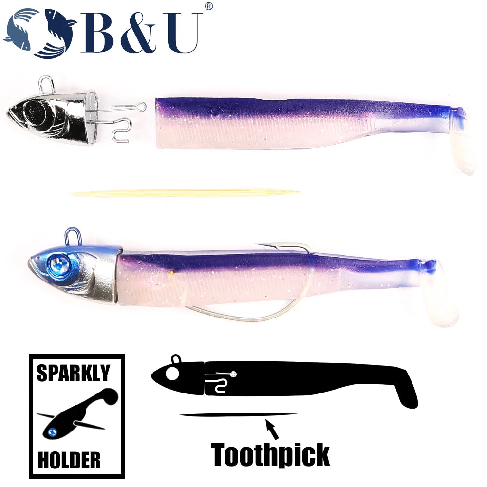 B&U 115mm Soft Minnow Jigging Lure Rattle Combo – Bass Pike Soft Fishing Lure P3