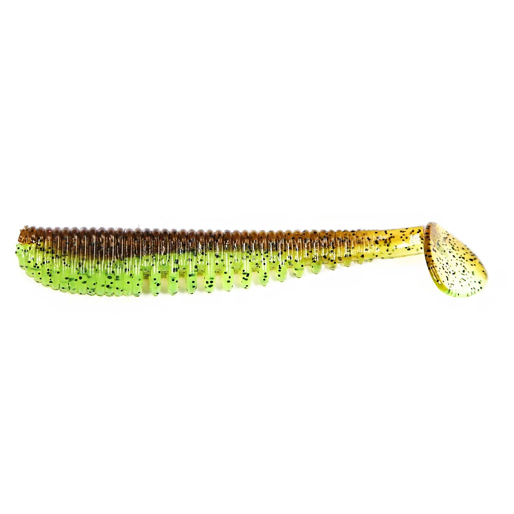 B&U Awaruna Soft Shad Lures 51mm 63mm – Bass Carp Wobbler Soft Fishing Lure P3 brown green 15pcs-51mm-1.0g