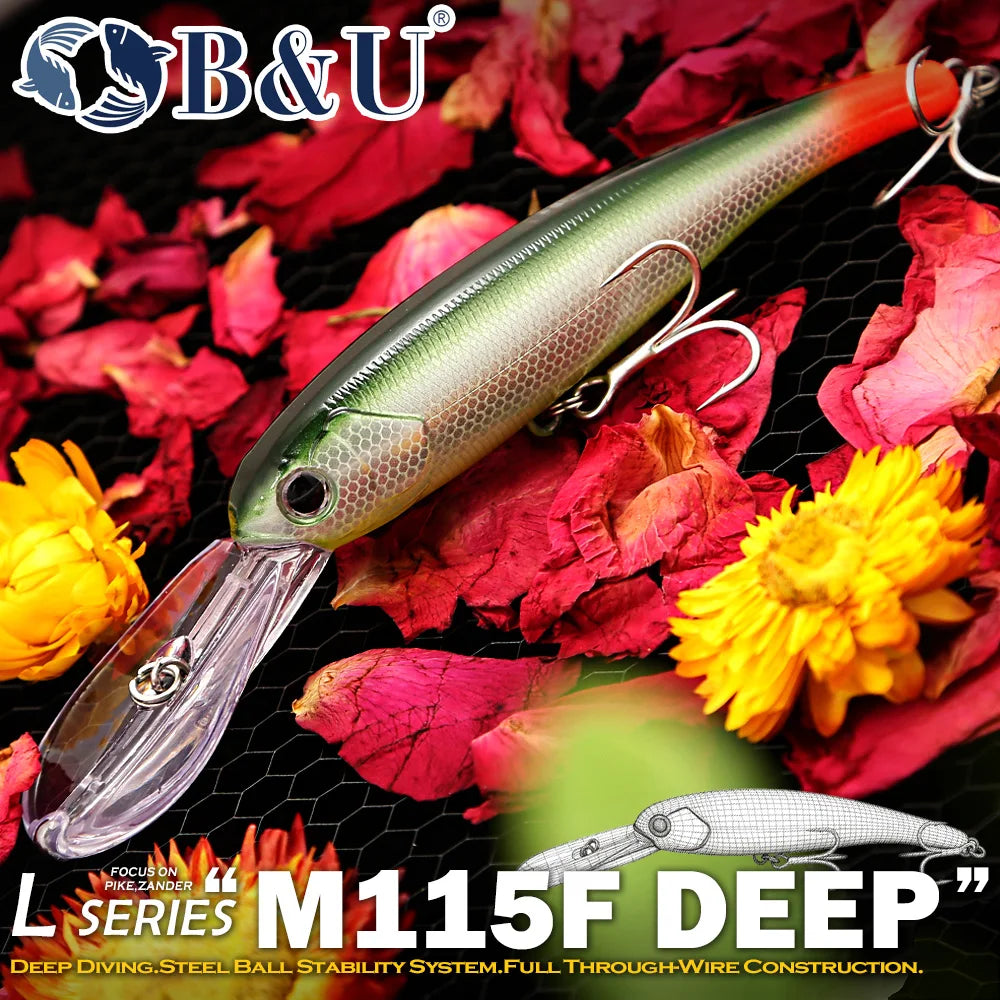 B&U Deep Diver Long Bill Minnow Lure – Pike Zander Perch Deep Diver Fishing Lure P3