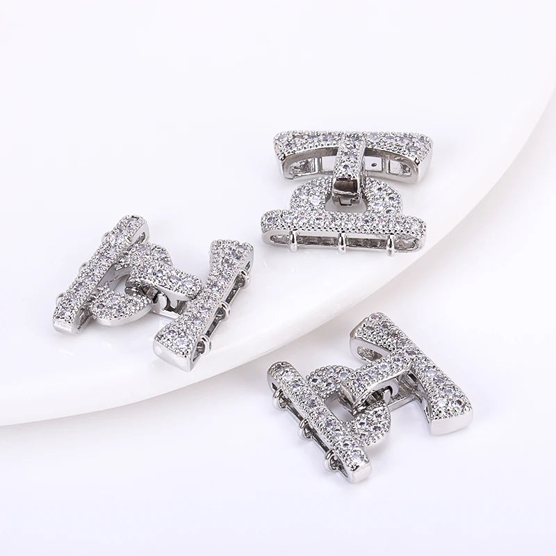 18K Gold Plated 3-Strand Clasp Zircon | Pearl Necklace Finding Jewelry Clasp Connector P3