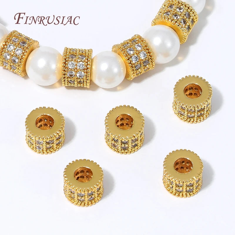 18K Gold Plated Micro Pavé CZ Barrel Spacer Beads | DIY Jewelry CZ Spacer Beads P3