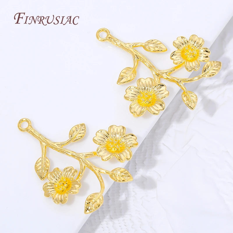 18K Gold Plated Flower Branch Charms & Leaf Pendants – DIY Jewelry Charms & Findings P3