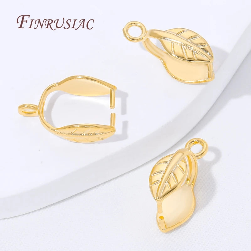 18K Gold Plated Leaf Pinch Bails | DIY Pendant Connectors Jewelry Findings P3