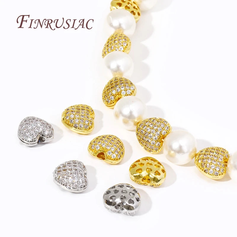 18K Gold Plated Zircon Heart Spacer Beads | DIY Jewelry Jewelry Spacer Beads P3