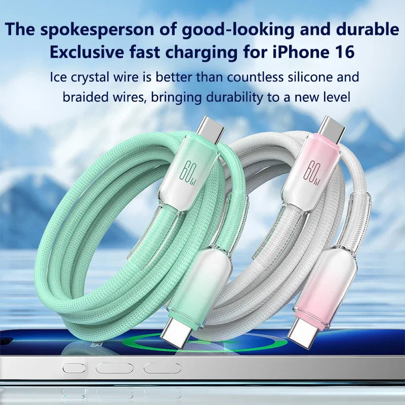 60W USB-C to USB-C Fast Charging Braided Cable – 1m/2m USB-C Charging Cable P3