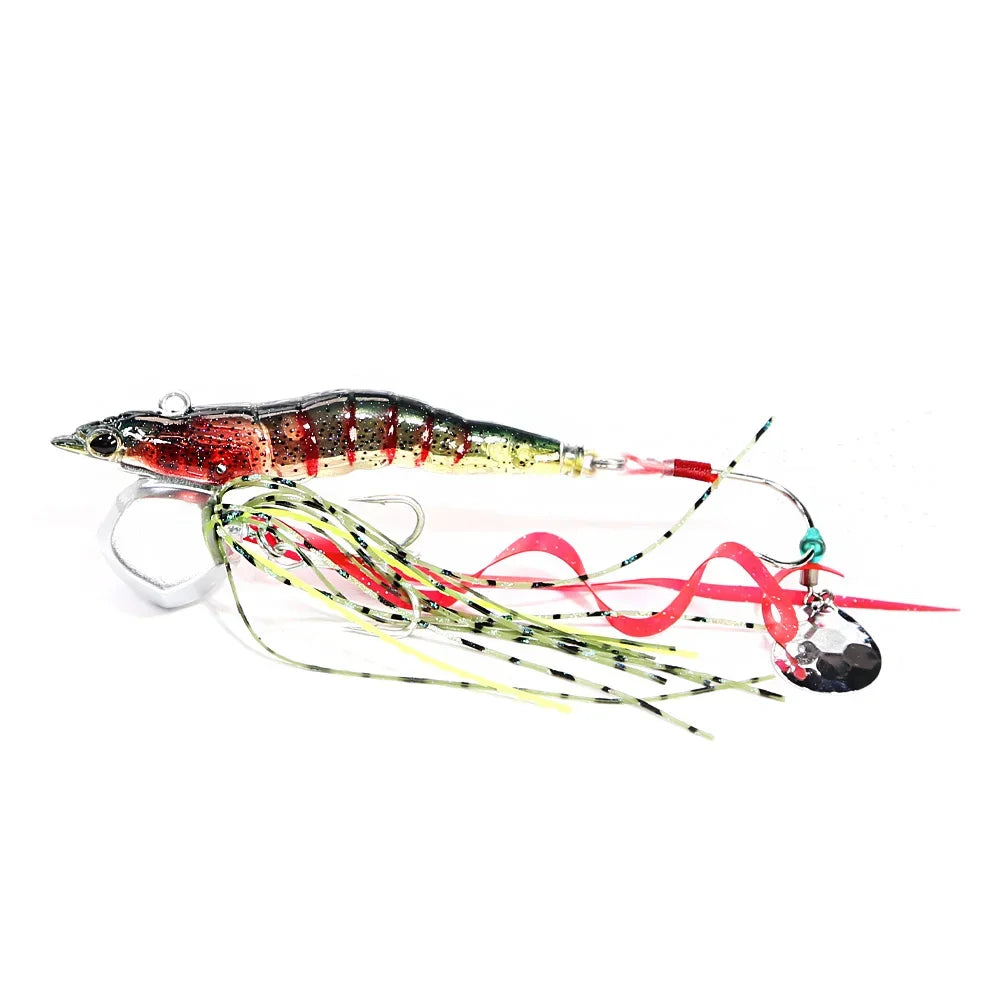 B&U 3D Metal Jig Shrimp Lure – Saltwater Shore Casting Spin Bait Metal Jig Lure P3 black red 1pc-43.8g-13cm