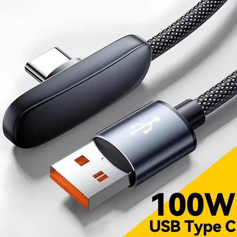 100W 90-Degree USB-C Fast Charging Braided Cable | Right Angle USB-C Charging Cable P3