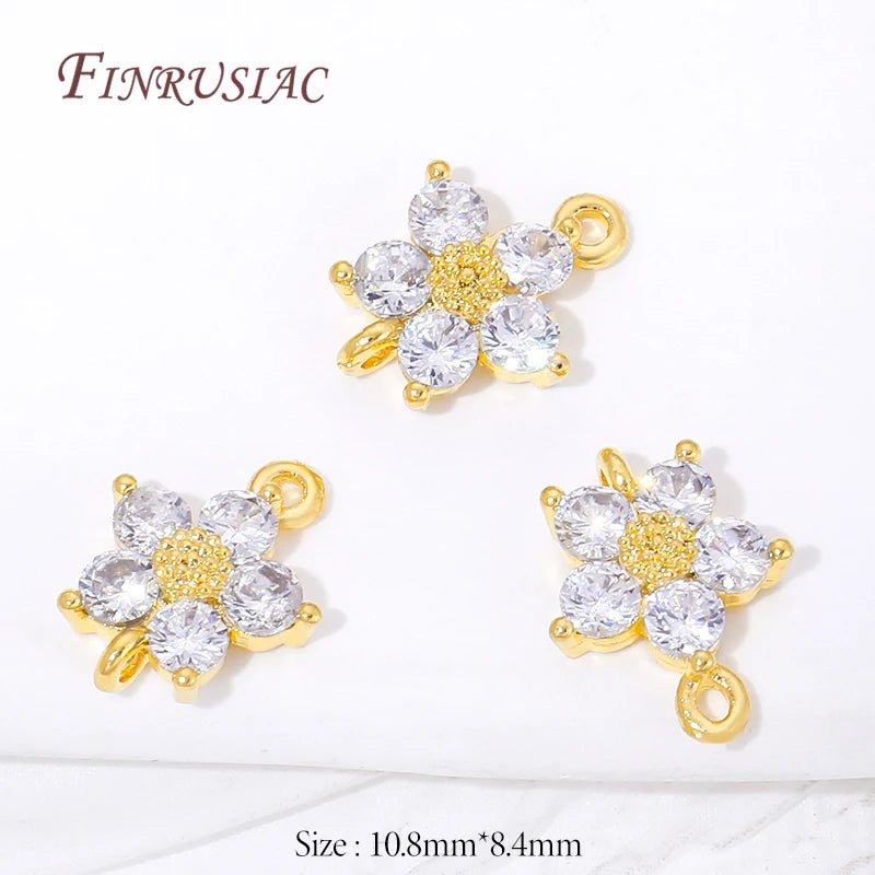 18K Gold CZ Flower Connector Charms – 2-Hole Crystal Link Jewelry Connector Charm P3 18K Gold Plated 8 pieces