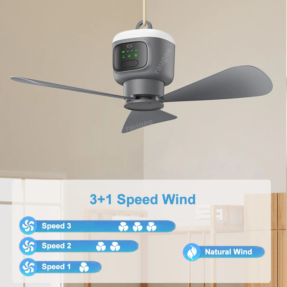 Raugee 12000mAh Portable Ceiling Fan with Remote & LED Light Portable Ceiling Fan P3
