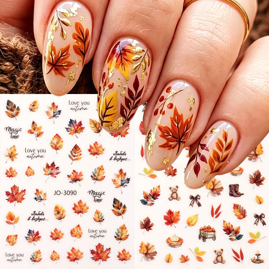Autumn Maple Leaf Nail Stickers – Fall Nail Art Decals 2pcs Nail Art Stickers P3 2pcs JO-3089 3090