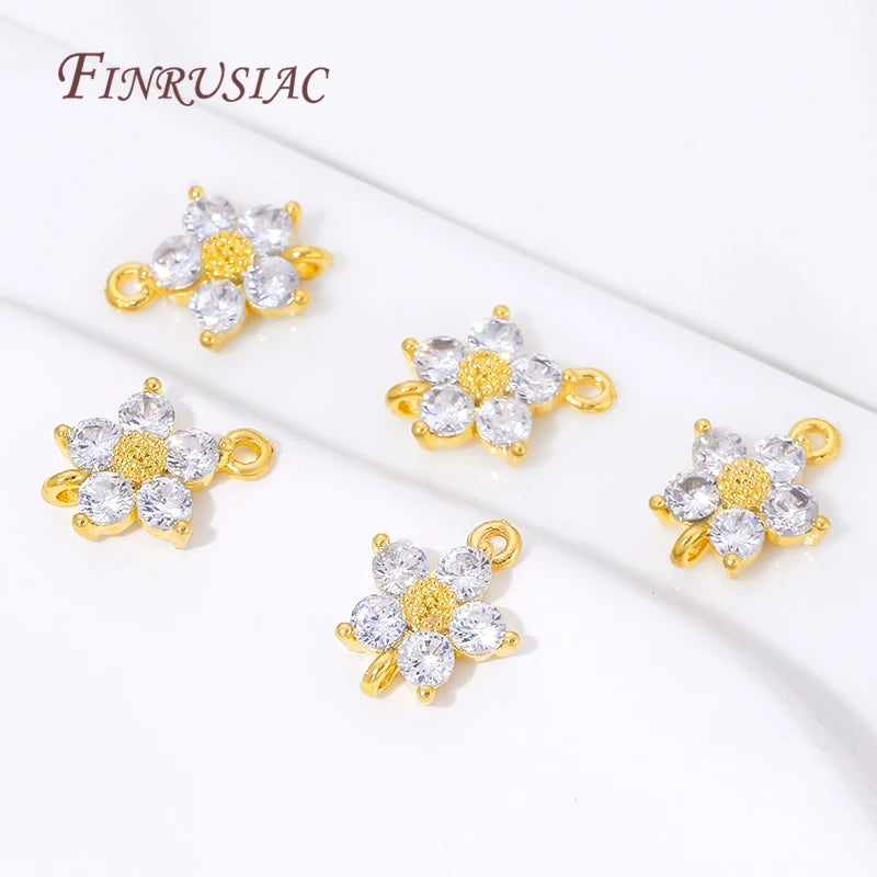 18K Gold CZ Flower Connector Charms – 2-Hole Crystal Link Jewelry Connector Charm P3